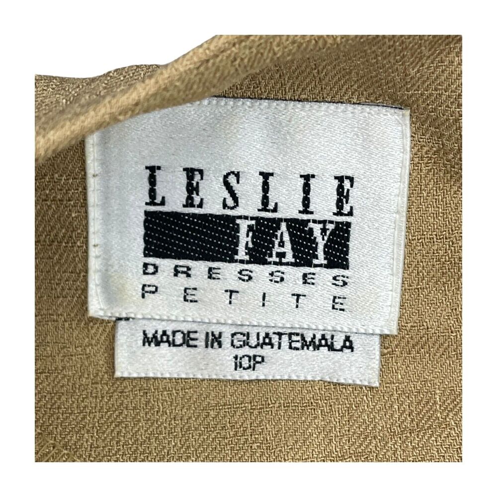 Leslie Fay A-Line Dress Women's 10 Petite Beige Short Sleeve Back Slit Classic - Picture 2 of 8